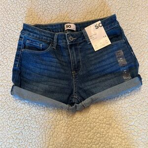 SO Dark Blue Mid-Rise Rolled Cuff Denim Shorts Girls 14
